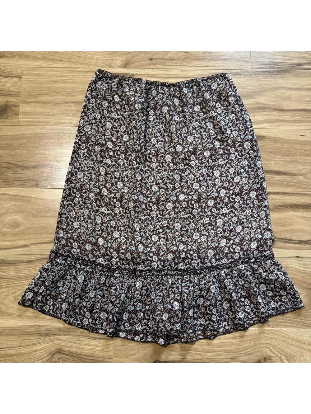 No Boundaries Brown Floral Ruffle Hem Skirt Y2K Fairycore